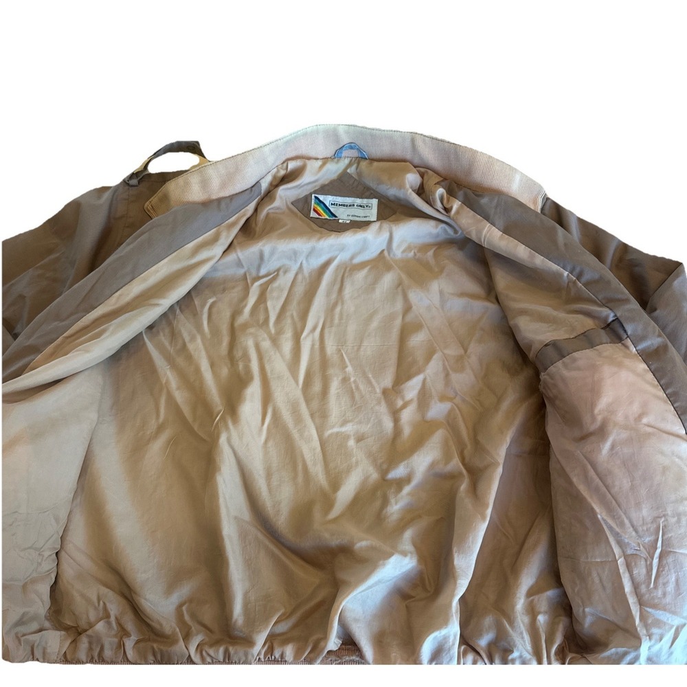 Members Only Jacket Mens XL 1980s Tan Racer Bomber Full Zip 1983‎ Rainbow Tag - Picture 5 of 7